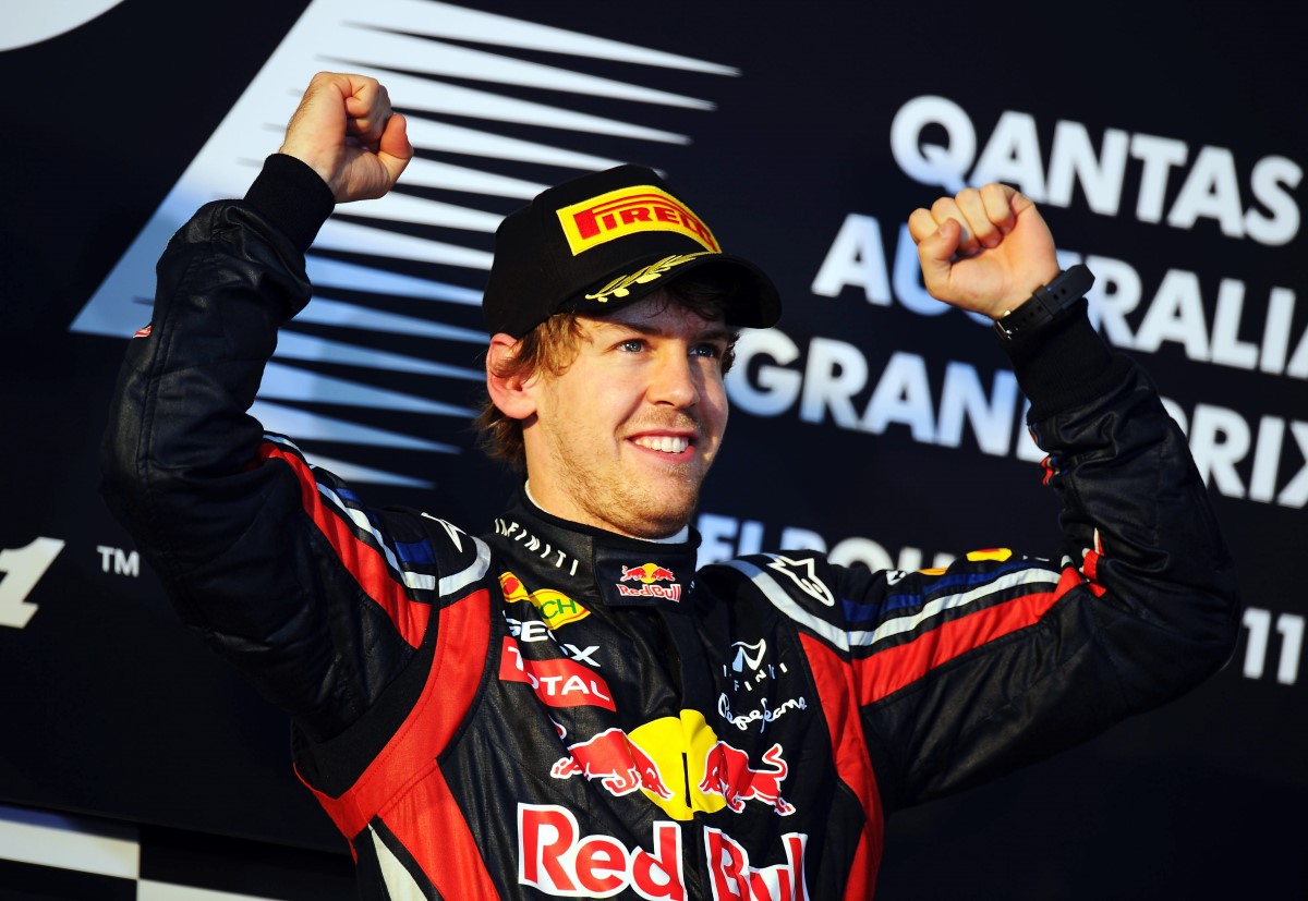 Grand Prix of Australia, award ceremony. Image shows the rejoicing of Sebastian Vettel (GER/ Red Bull Racing). Photo: Getty Images/ Clive Mason - For editorial use only. Image is free of charge
