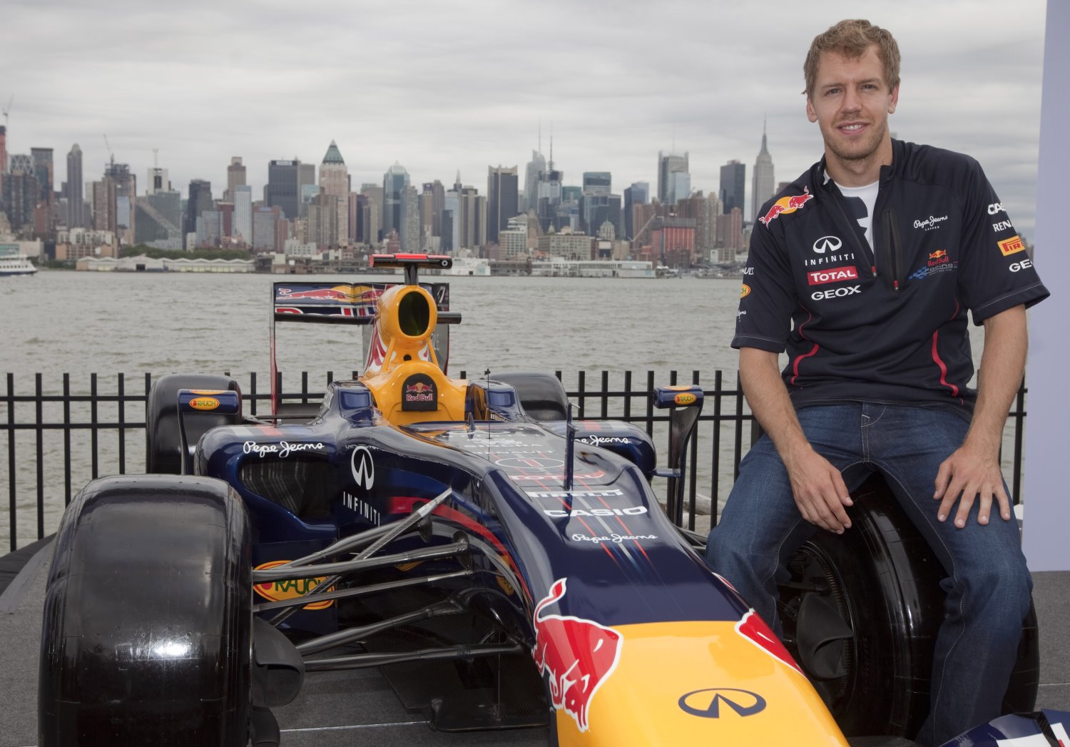 Sebastian Vettel drove the Infiniti IPL G Coupe around the proposed New Jersey Grand Prix race circuit.