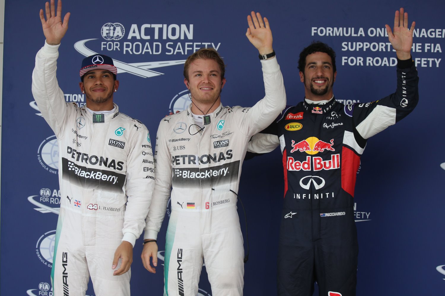 From left, Hamilton, Rosberg and Ricciardo