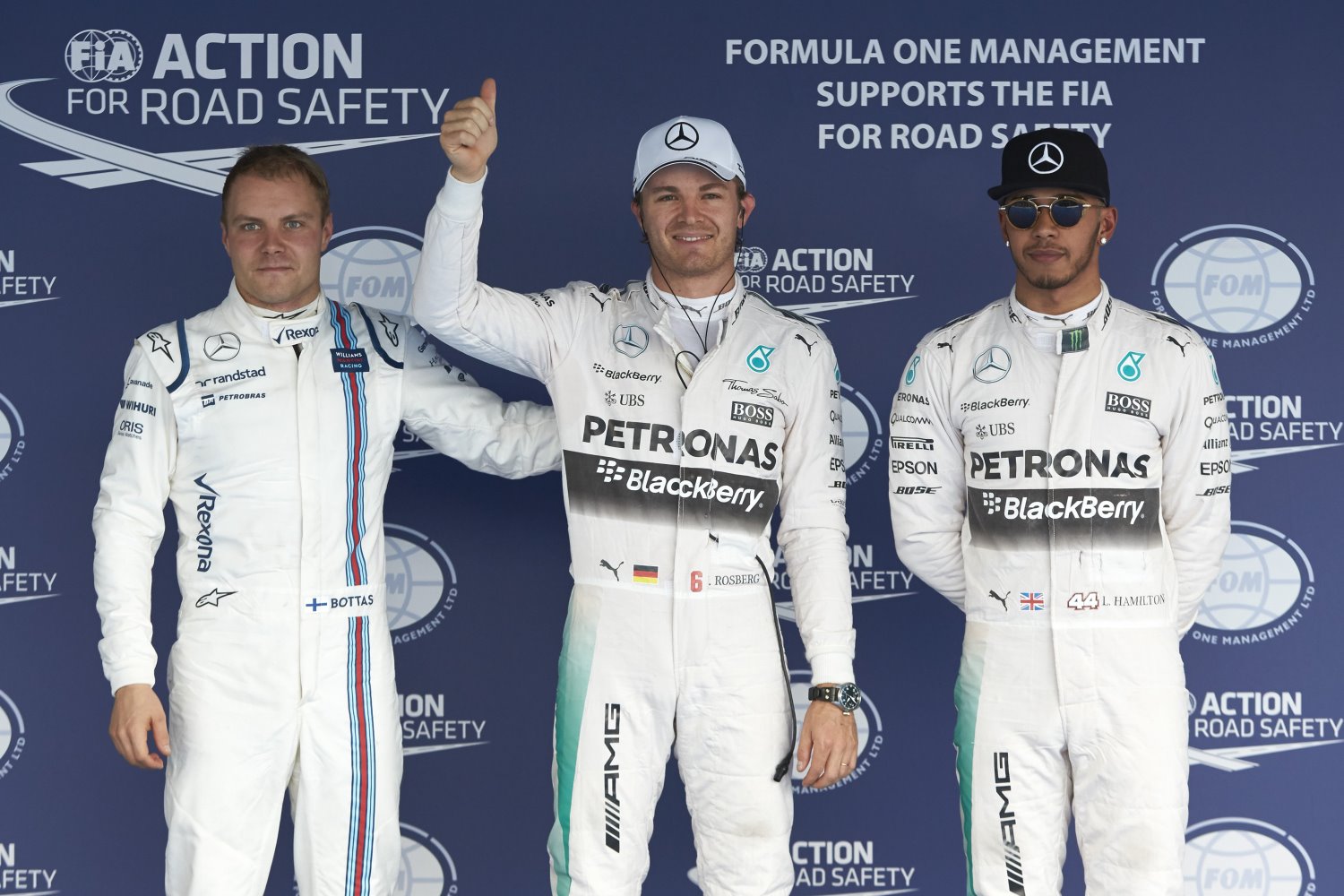 From left, Bottas, Rosberg and Hamilton