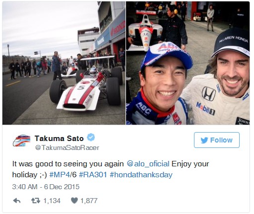 Sato with Alonso at Honda event