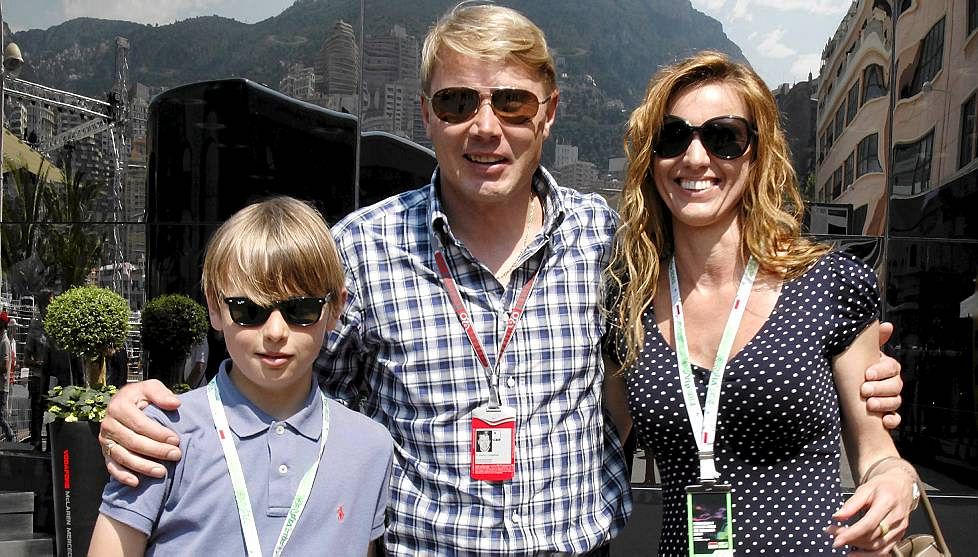 Hugo Hakkinen (L) with dad Mika and mom at Monaco this year