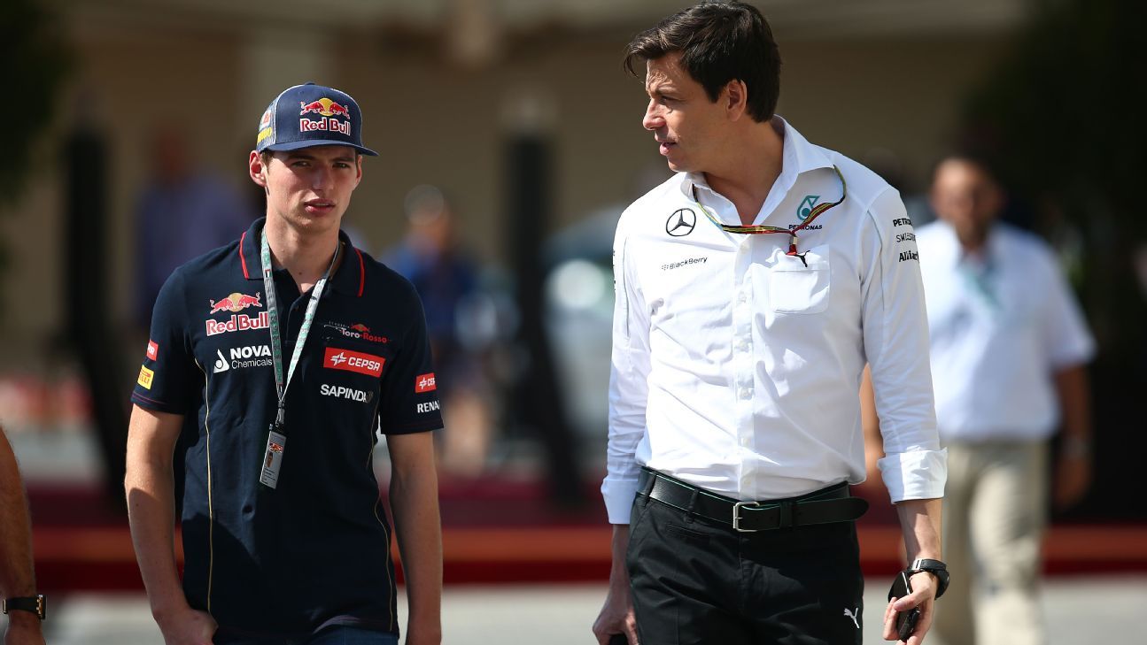 Max Verstappen and Toto Wolff talk back in 2015. Wolff now regrets not pursuing Verstappen harder before he signed with Red Bull.