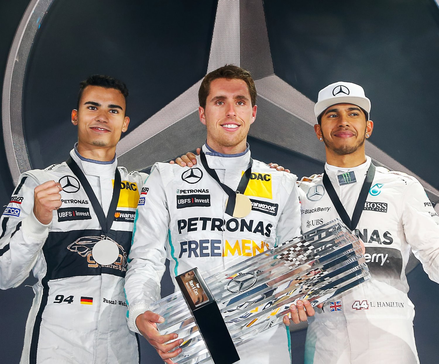 (L to R) Wehlein (2nd), Juncadella (1st), and Hamilton (3rd)