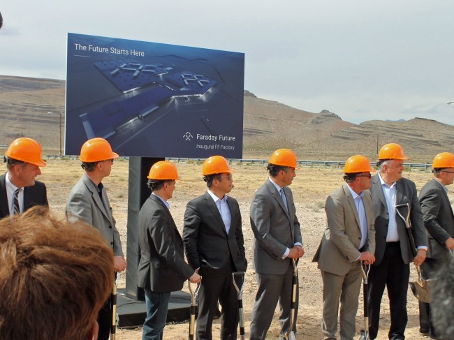 Faraday Future and Nevada state officials attend the groundbreaking ceremony for the electric-car maker's first US factory.