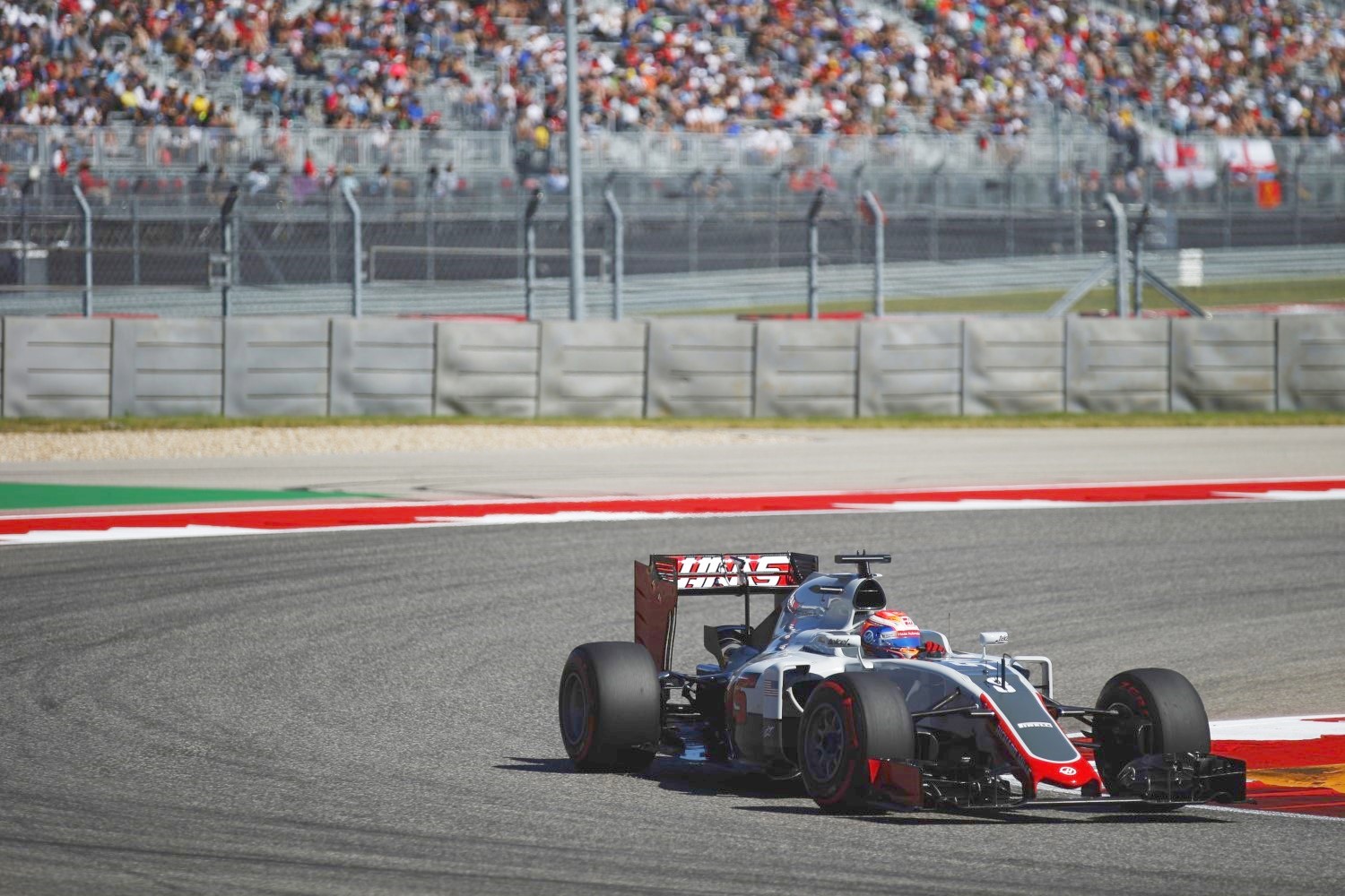 Romain Grosjean in the anti-American Haas car
