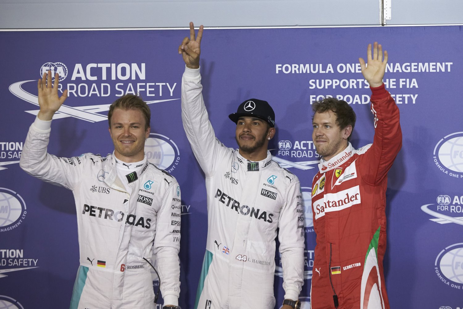 From left Rosberg, Hamilton and Vettel