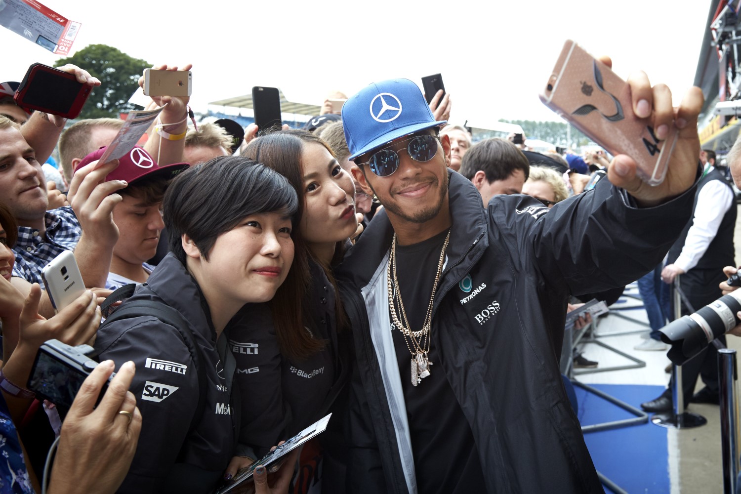 Hamilton with his fans at Silverstone