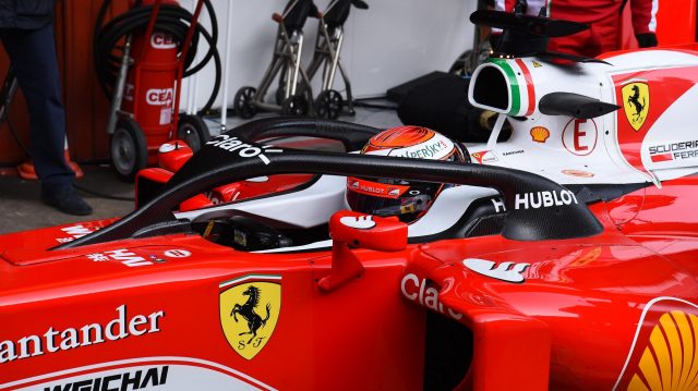 Raikkonen in the Ferrari with Halo installed