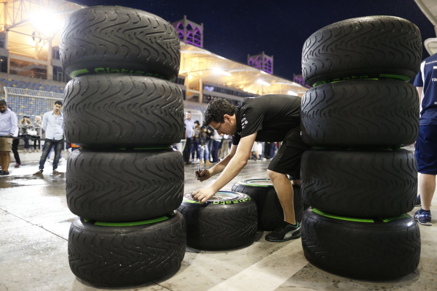 Pirelli intermediate tires stacked in Bahrain
