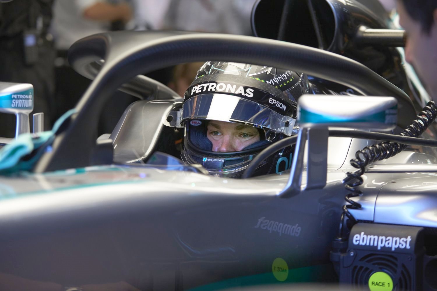 Rosberg, on pole, tested the ugly Halo on Friday