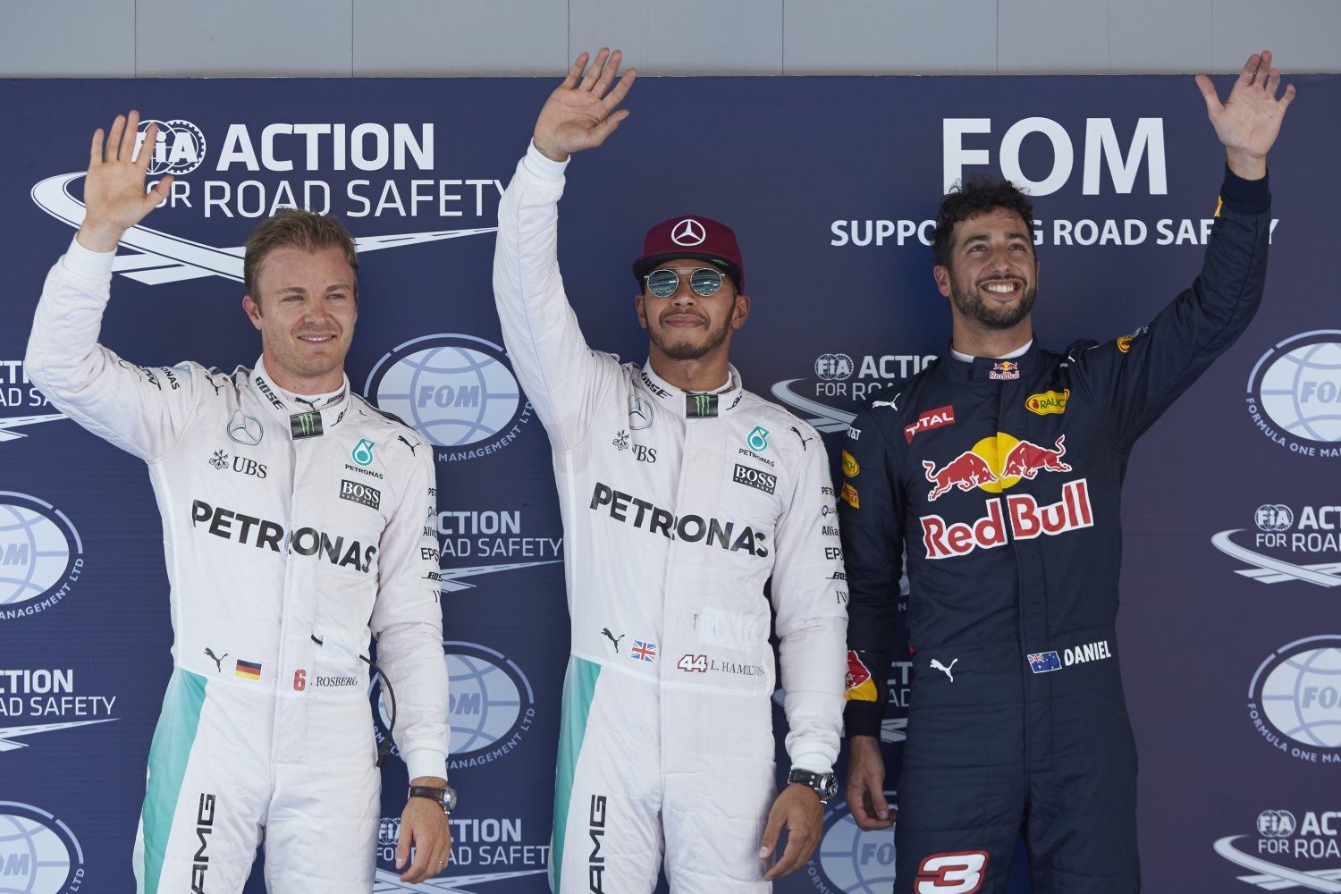 From left, Rosberg, Hamilton and Ricciardo