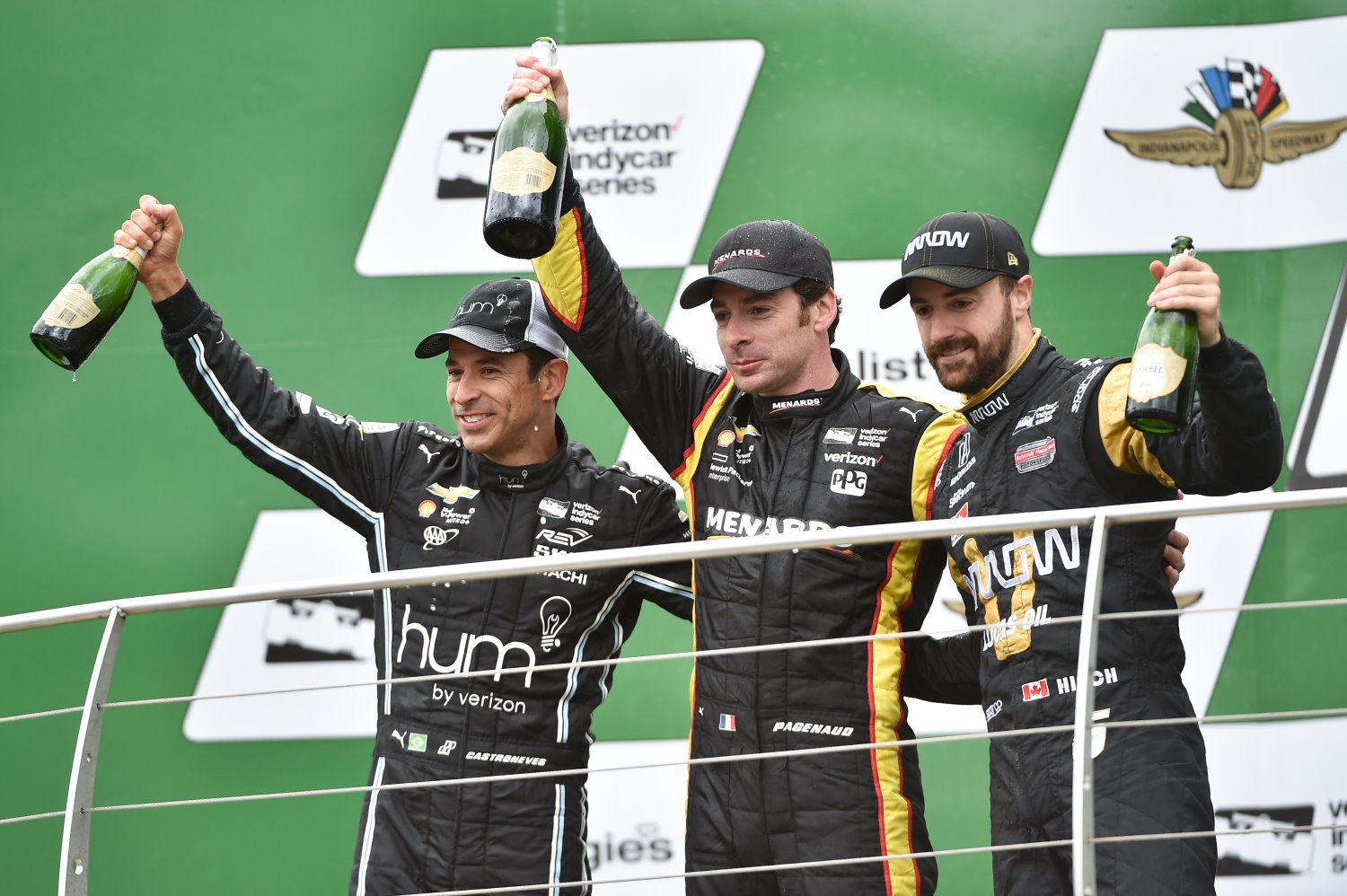 From left, Castroneves, Pagenaud and Hinchcliffe