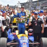 Driver Alexander Rossi and his co-team owners Michael Andretti and Bryan Herta