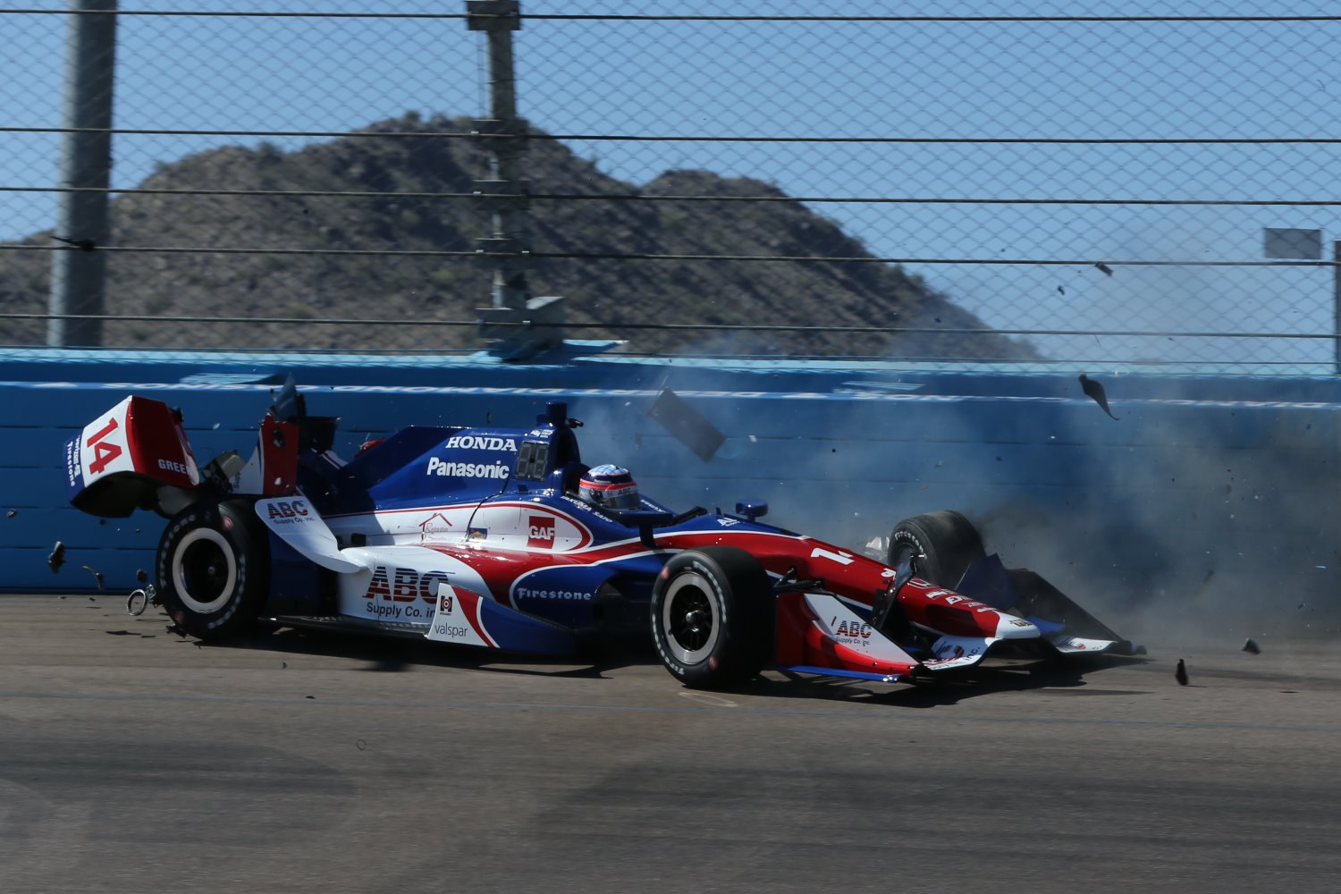 Takuma Sato was the first to hit the turn 1 barrier Friday 