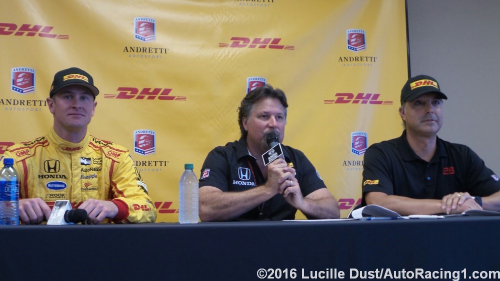 From left, Hunter-Reay, Michael Andretti and Mike Parra, CEO of DHL Express Americas