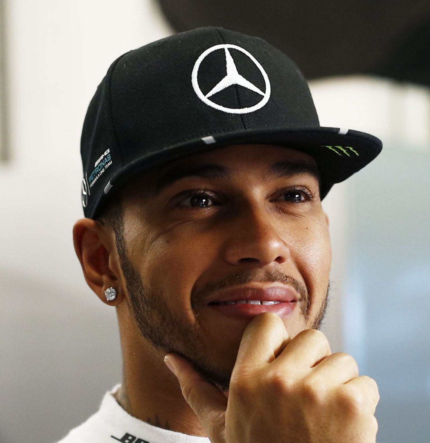 Lewis Hamilton smiling in Barcelona knowing the Aldo Costa Mercedes is probably unbeatable again