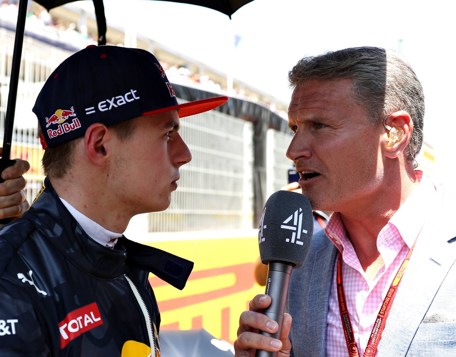 David Coulthard interviews Verstappen prior to the start of the Spanish GP