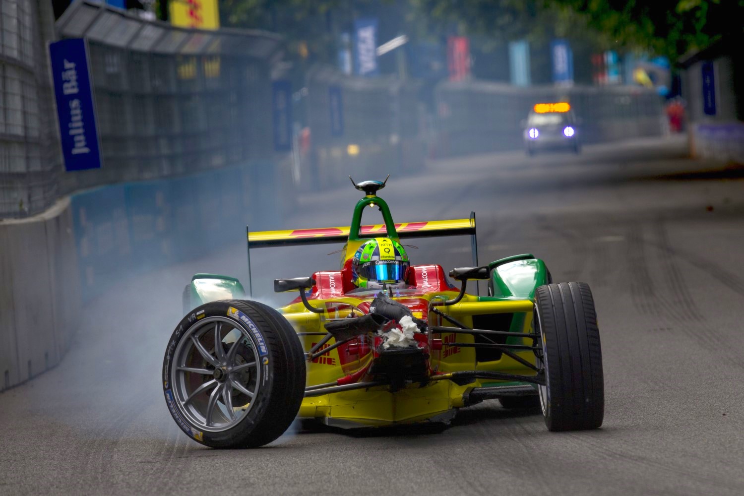 di Grassi's car after running into the back of Buemi