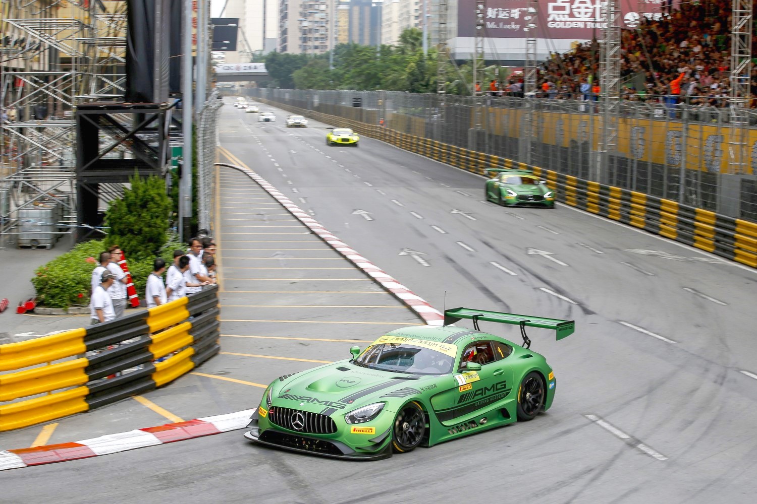 Engel in his green Mercedes at Macau