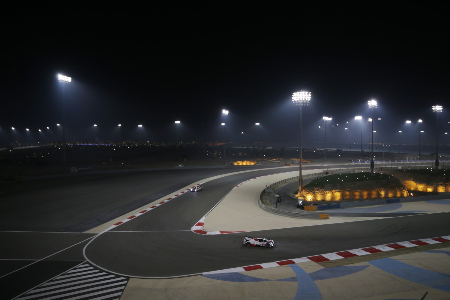 Toyotas run under the lights in Bahrain
