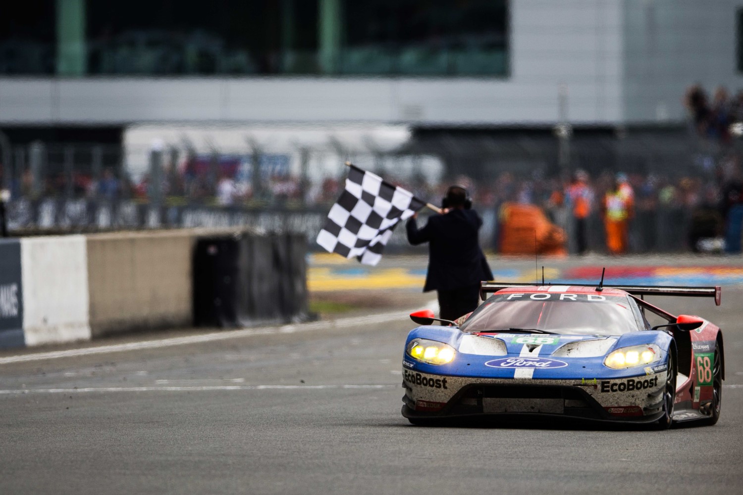 The #68 Ford GT takes the checkered flag to win the GTE-Pro class