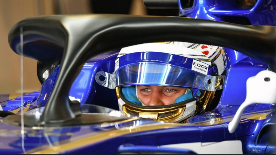 Ericsson tests the Halo on his Sauber Friday in Abu Dhabi