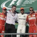 From left, Vettel, James Allison (Mercedes), Hamilton and Raikkonen