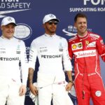 From left, Bottas (3rd), Hamilton (1st) and Vettel (2nd)