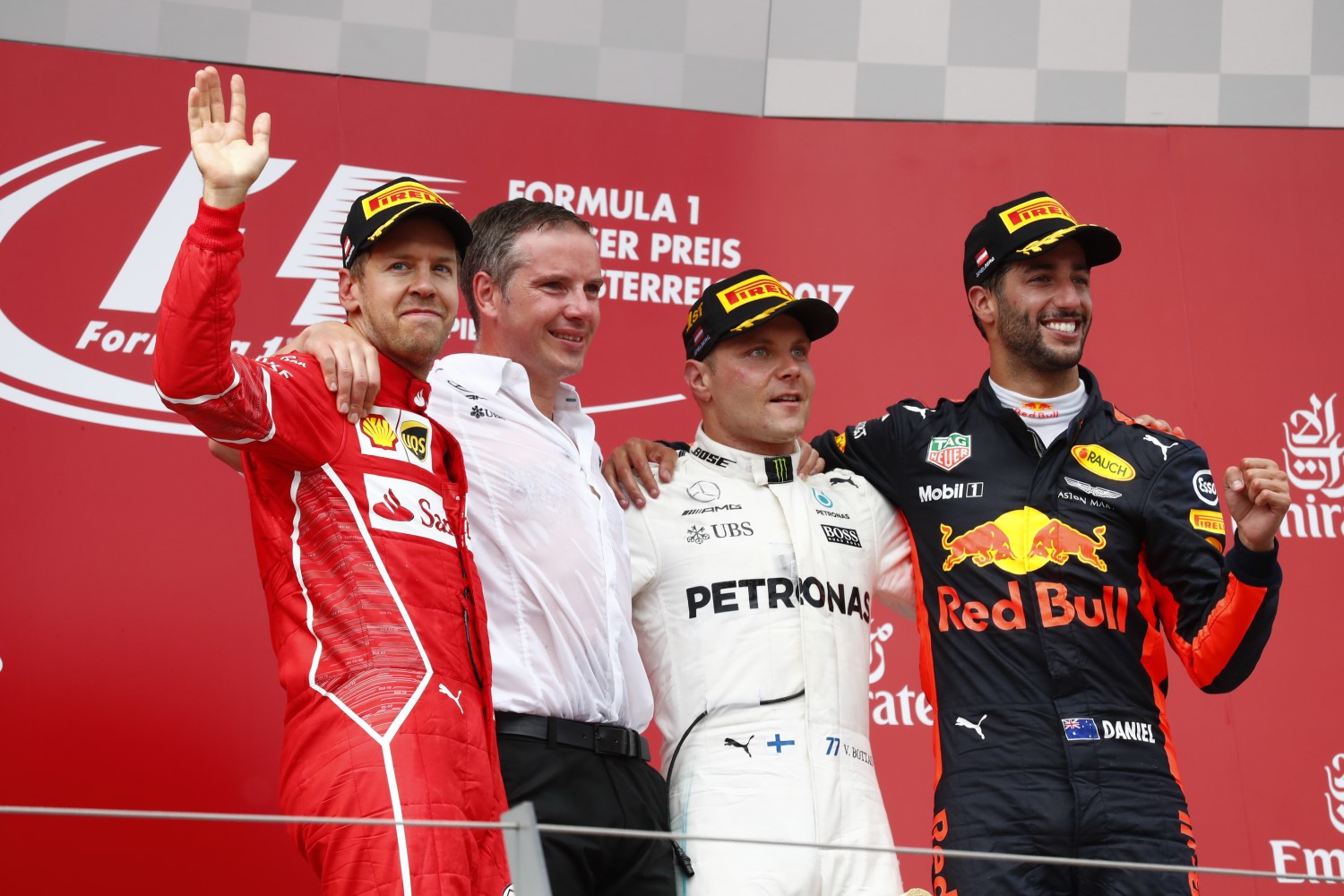 From left, Vettel, Bottas and Ricciardo