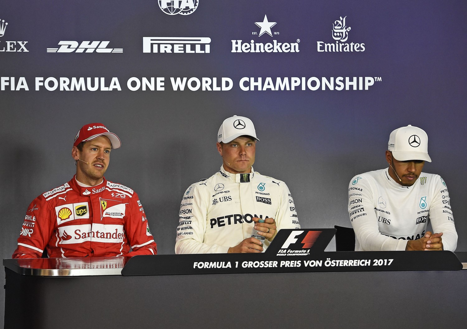 From left, Vettel, Bottas and Hamilton