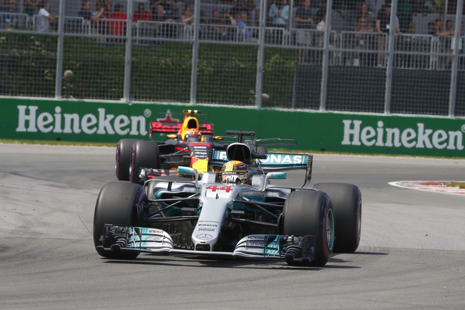 Lewis Hamilton on an easy Sunday drive in Montreal after Verstappen took Vettel out of any chance to win by taking his front wing off 
