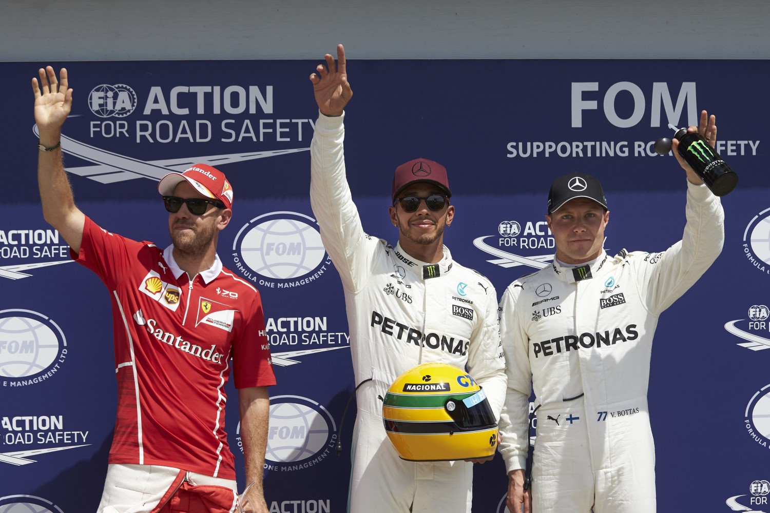 From left, Vettel, Hamilton and Bottas