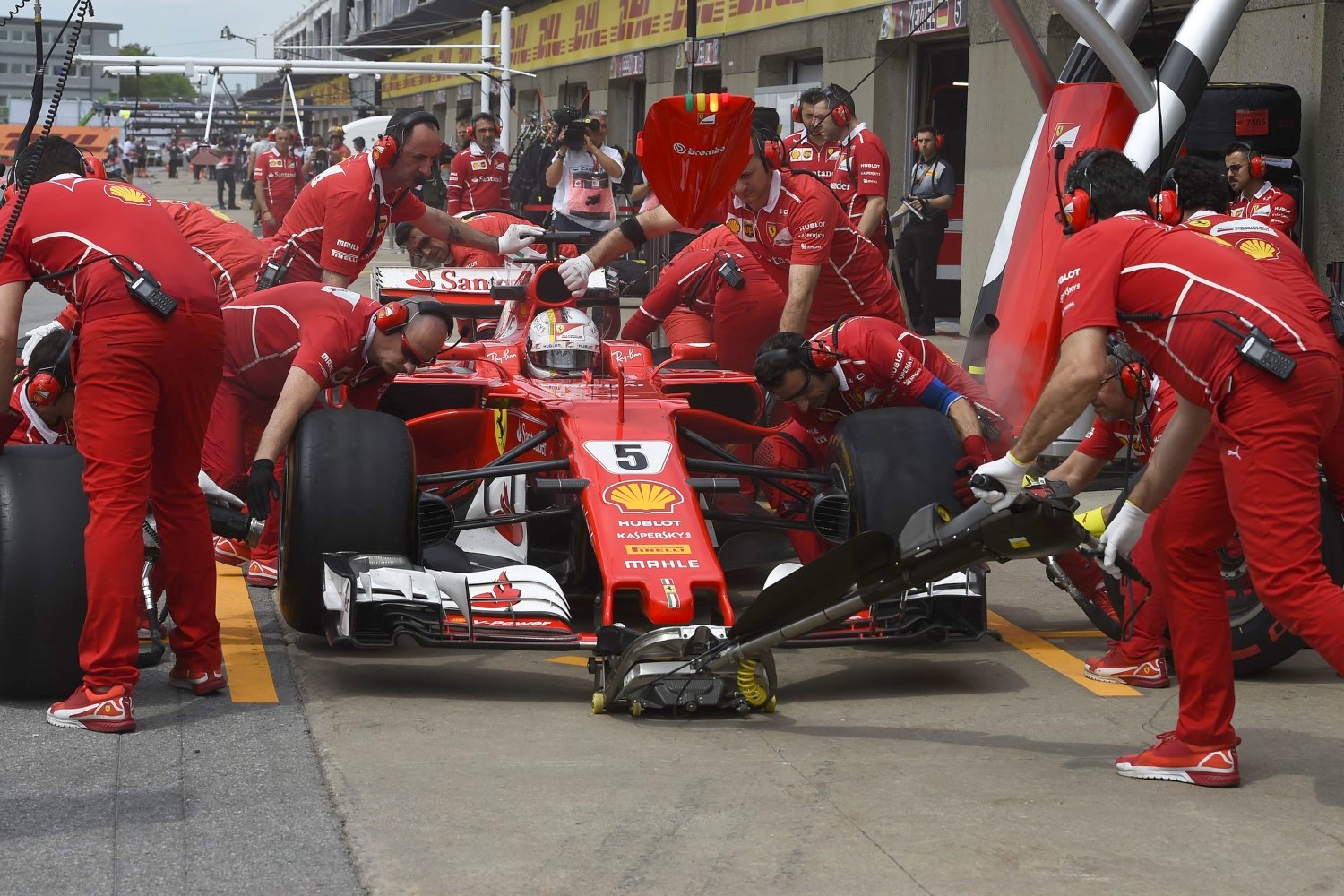 Vettel gets service in the pits
