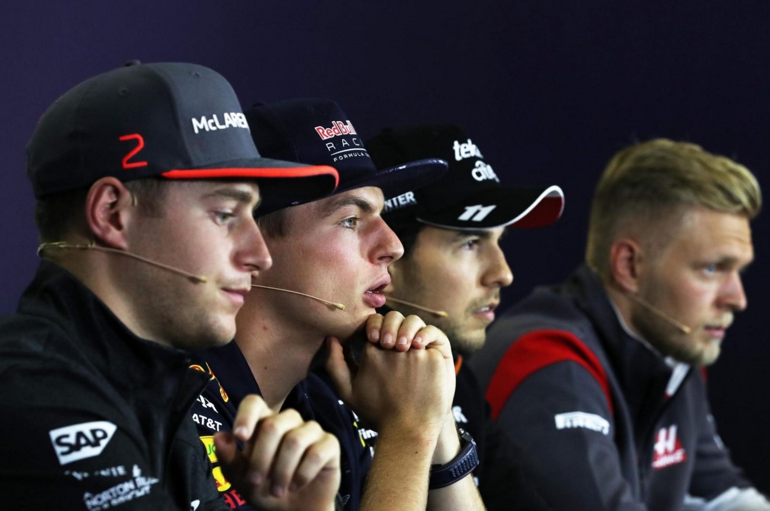 From left, Vandoorne, Verstappen, Perez and Magnussen