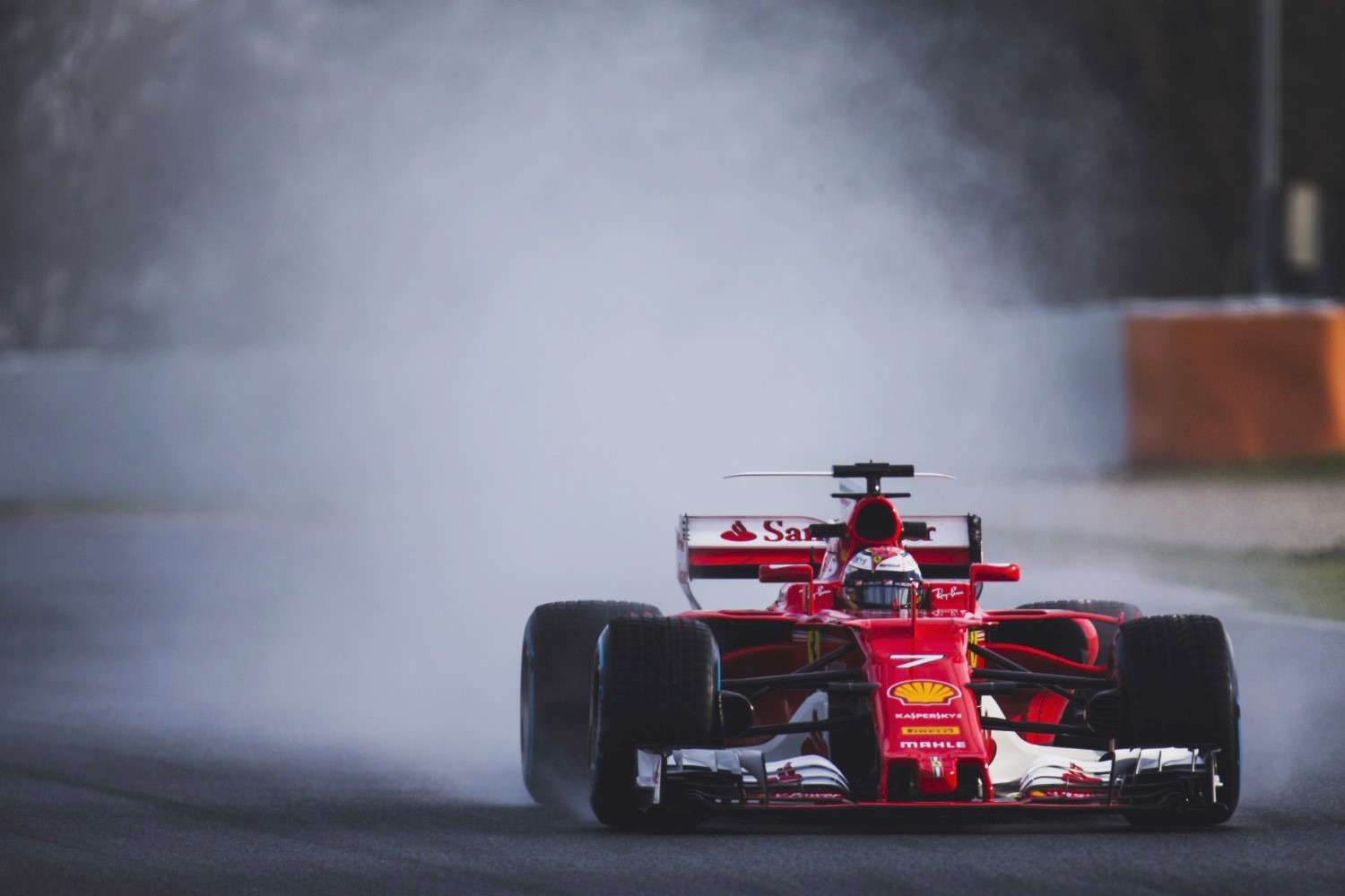 Kimi Raikkonen testing the new rain tires Thursday in Barcelona