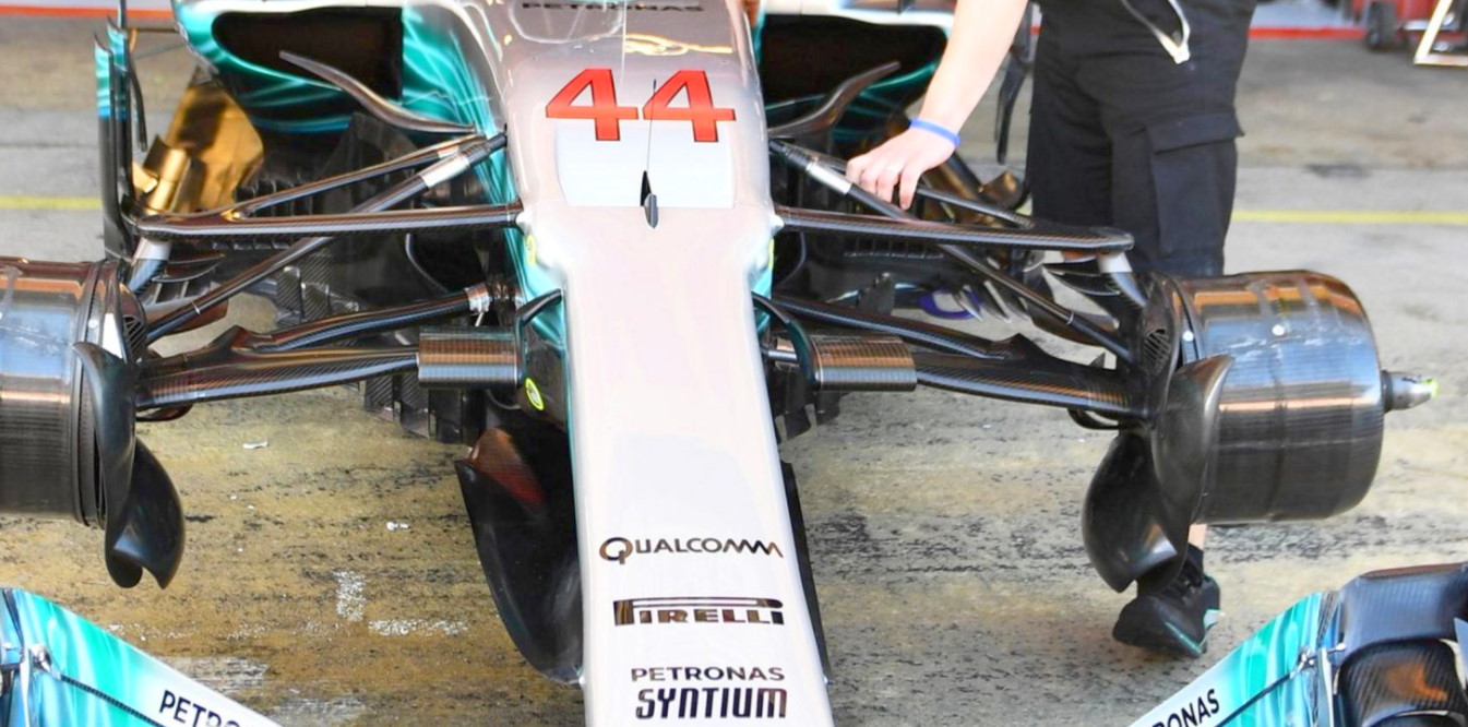 Mercedes now has a thinner nose and vanes on the side of it