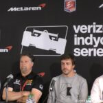From left, Mark Miles, Michael Andretti, Fernando Alonso and Zak Brown