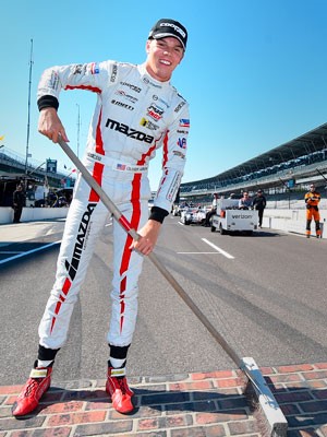 Oliver Askew celebrates his weekend sweep at the Grand Prix of Indianapolis