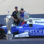 The first win for Takuma Sato (R) but for team owner Michael Andretti it is the 3rd win in the last four years
