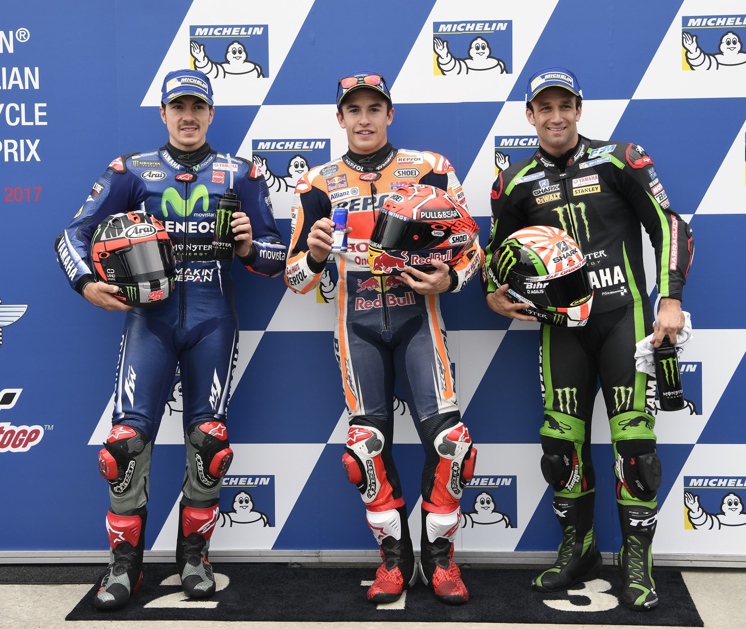 From left, Vinales, Marquez and Zarco