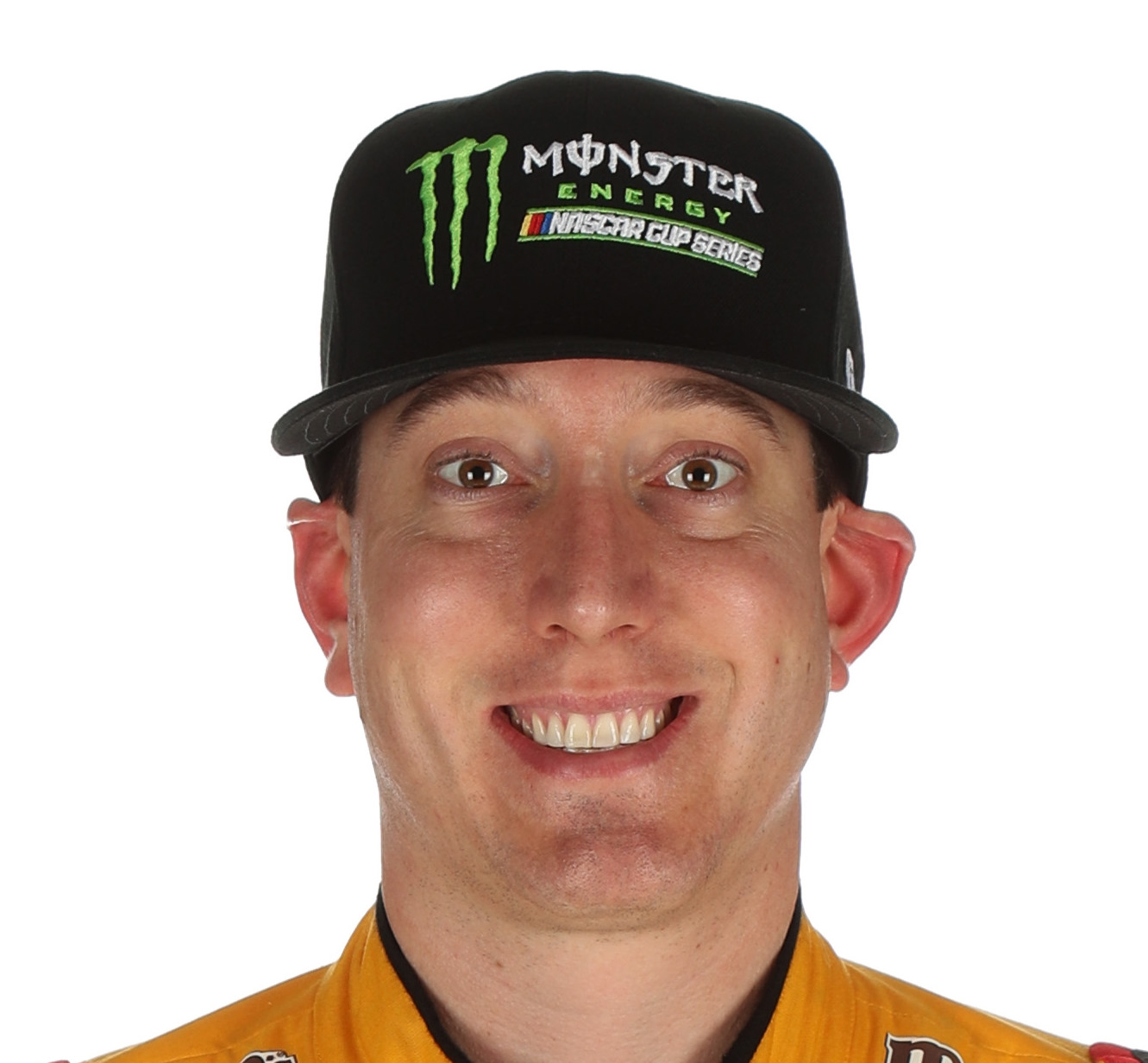 Kyle Busch - the only thing that should be suspended is this photo from NASCAR's official 2017 driver mugs. He looks like a goofball!