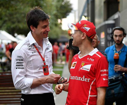 Vettel talking to Mercedes boss Toto Wolff. The conversation went something like this 'Toto we need Aldo Costa back so Ferrari could dominate again like when he designed Schmachers cars.'  Toto - 'Sorry Sebastian, if we keep Aldo he can make Lewis a 10-time world champion.'
