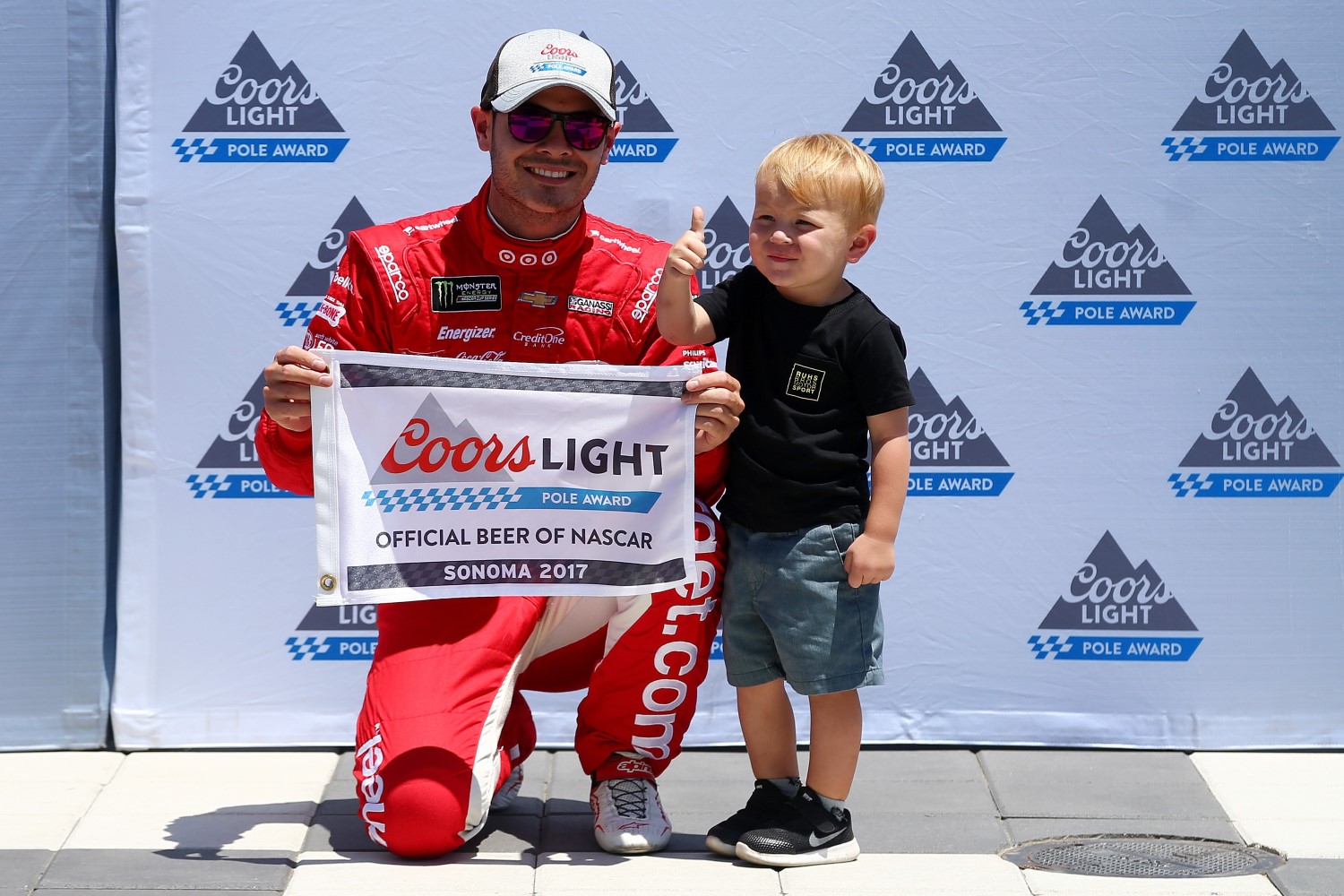 Kyle Larson with his son Owen in Sonoma