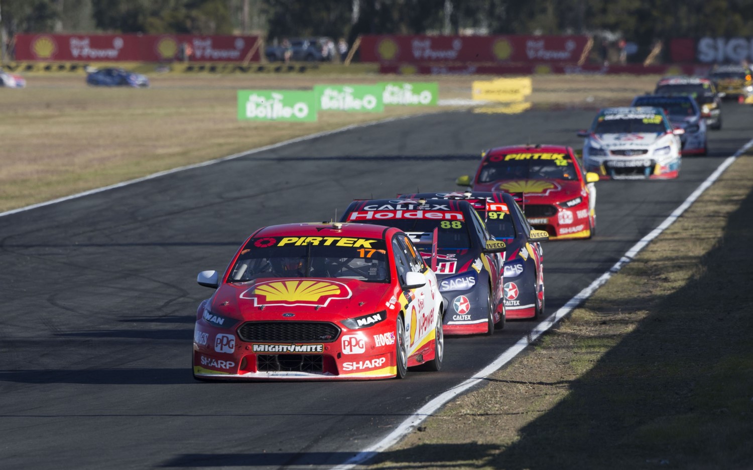 2nd place finisher McLaughlin leads train of Whincup, van Gisbergen and Coulthard