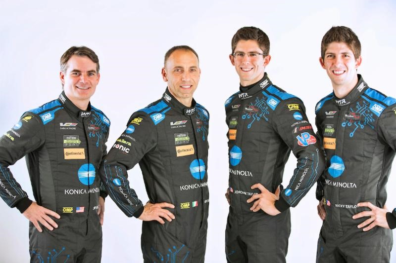 The #10 Cadillac drivers, from left, Jeff Gordon, Ricky and Jordan Taylor and Max Angelelli