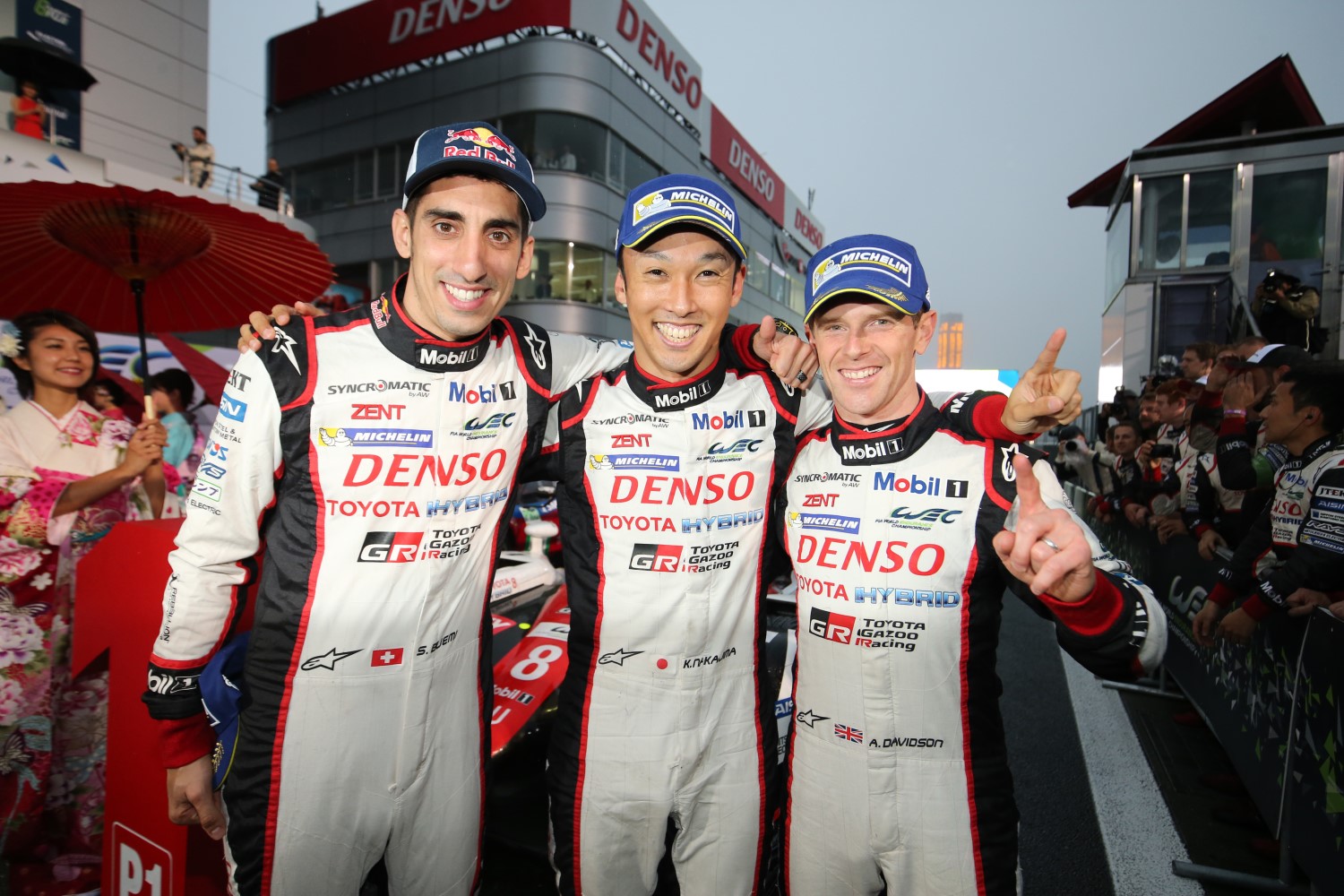 The overall winners Buemi, Nakajima and Davidson