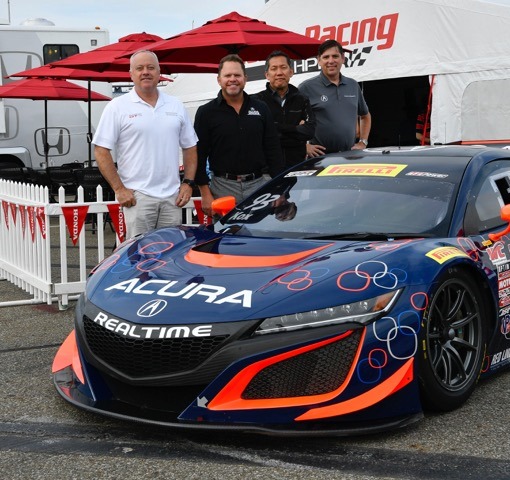 Pictured with the Acura NSX GT3 are (from left): Peter Cunningham, owner, RealTime Racing; Michael Shank, owner, Michael Shank Racing; Jon Ikeda, Acura vice president and general manager; and Stephen Eriksen, vice-president and COO, Honda Performance Development.