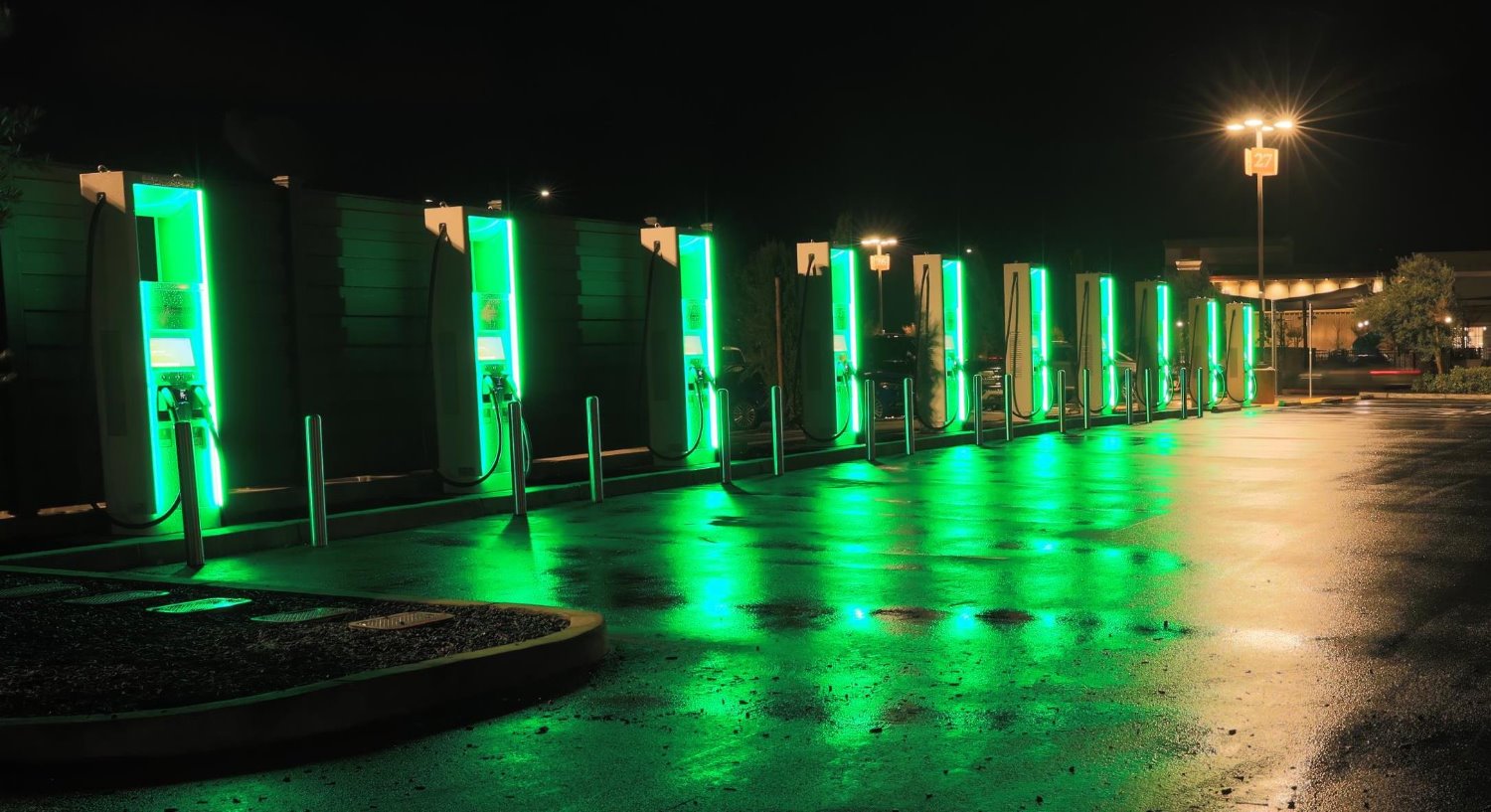 Electrify America chargers at night