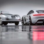 The Mission E (on the right) is already coming up to the starting line